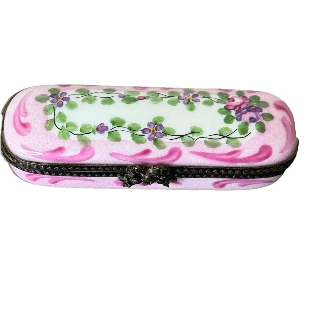 VTG Limoges France Floral Trinket Pill Box Peint Main SIGNED LIMITED Edition EUC